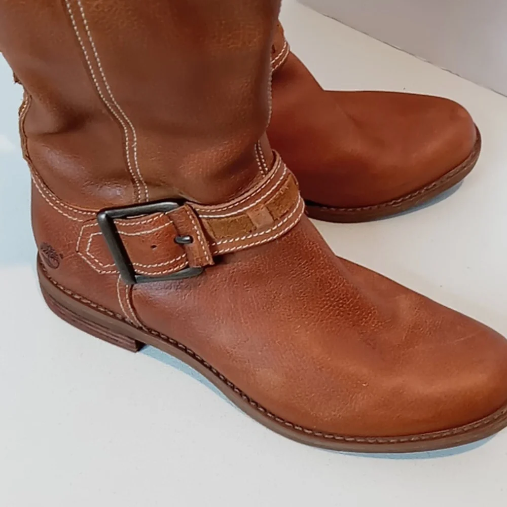Timberland Savin Hill-Tall Leather Boots -w/ Zippers --British Tan - 7 women's
